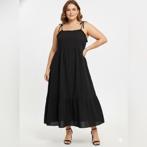 Reitmans Cotton Black Maxi Summer Sundress Dress Shoulder Ties XXL New Tags